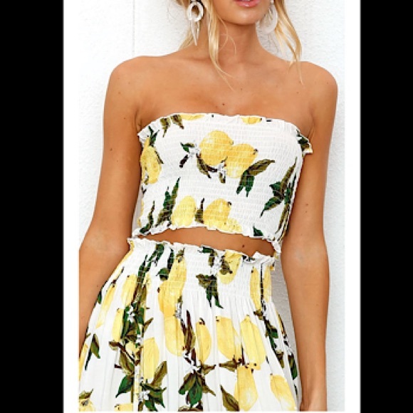 🆕 Floral Crop Top Maxi Skirt Set 2 Piece Dress - Picture 2 of 2